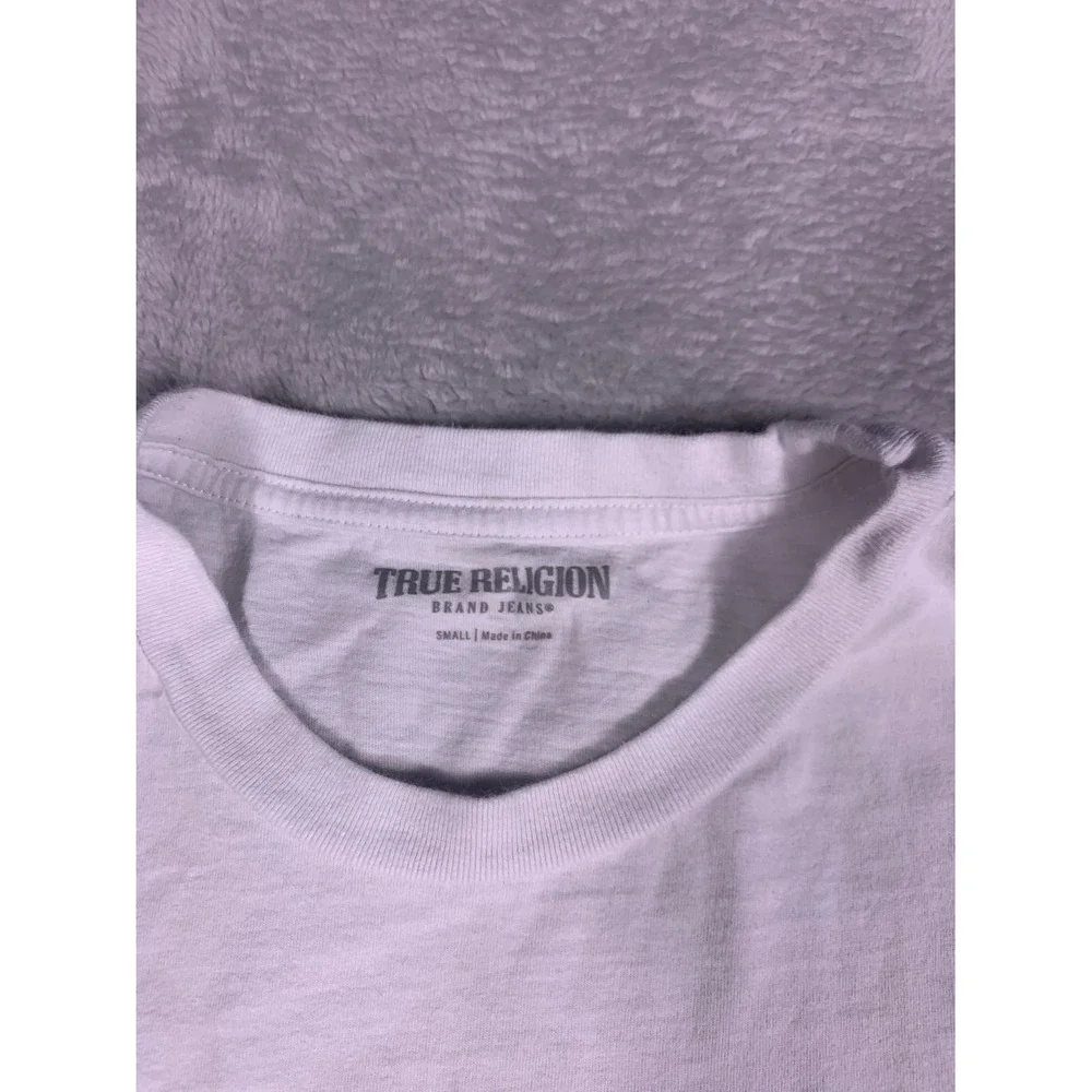 True Religion Horseshoe Logo Repeat Print Mens S White T-Shirt Short Sleeve